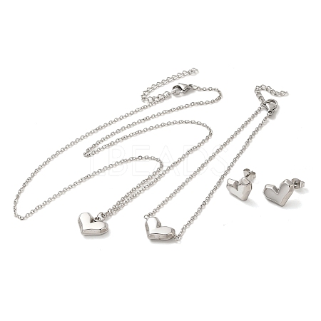 Heart 304 Stainless Steel Pendant Necklaces & Bracelets & Stud Earrings Sets for Women SJEW-C004-01P-1
