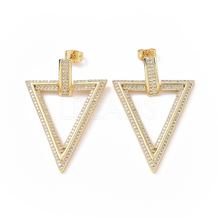 Clear Cubic Zirconia Hollow Out Triangle Dangle Stud Earrings EJEW-C008-05G-1
