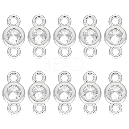 10Pcs 925 Sterling Silver Pave Clear Cubic Zirconia Flat Round Links Connector Charms STER-BC0004-22P-1