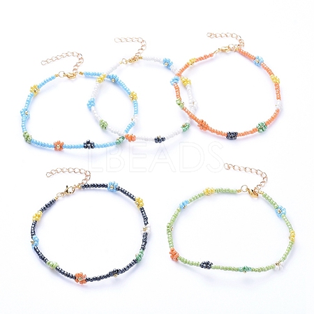 Glass Seed Beads Anklets AJEW-AN00286-1
