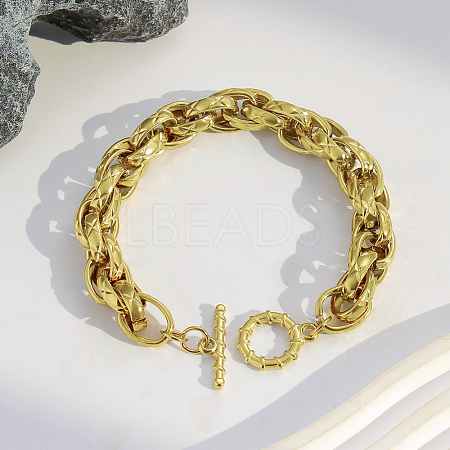 Textured 304 Stainless Steel Double Link Chain Bracelets for Women BJEW-P391-01D-G-1
