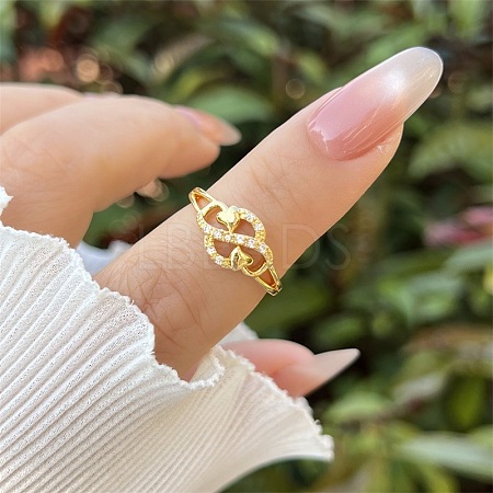 Brass Micro Pave Cubic Zirconia Cuff Open Rings for Women WGEFA74-03-1