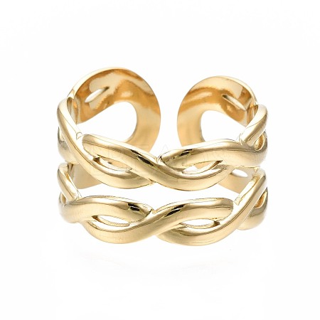 304 Stainless Steel Twist Wrap Open Cuff Ring RJEW-T023-06G-1