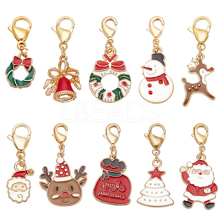 10Pcs 10 Style Christmas Theme Alloy Enamel Pendants HJEW-FG0001-15-1