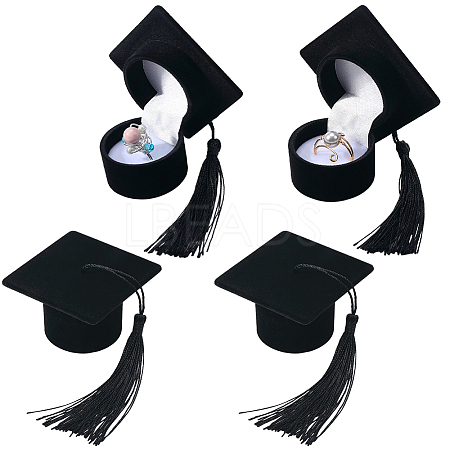 4Pcs Doctoral Hat Shaped Velvet Jewelry Ring Storage Boxes CON-SC0001-18A-1