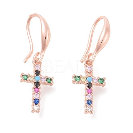 Brass Micro Pave Cubic Zirconia Dangle Earrings EJEW-F233-02RG-1