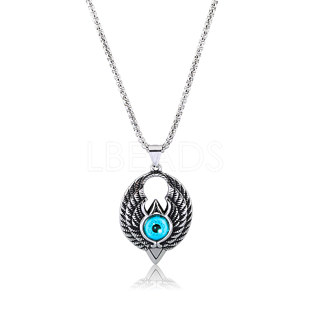 Wing with Evil Eye Pendant Necklace Lucky Spiritual Protection Necklaces Hip-hop Punk Style Charm Titanium Steel Jewelry for Men and Women JN1116A-1