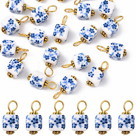20Pcs Blue & White Floral Printed Porcelain Pendants PALLOY-YW00112-06-1