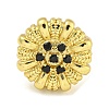 Rack Plated Brass Micro Pave Cubic Zirconia Flower Open Cuff Rings for Women RJEW-Z042-02G-01-2