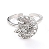 Moon & Star Rotatable Open Ring for Women RJEW-M139-14P-1