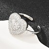 Heart Brass Micro Pave Cubic Zirconia Cuff Open Rings for Women CU-CBA0A21-01P-02-1