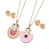 304 Stainless Steel Pendant Necklaces and Stud Earring Jewelry Sets SJEW-L139-01G-1