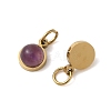 Ion Plating(IP) Natural Amethyst Half Round Charms with Jump Ring STAS-A097-05G-14-3