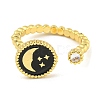 Flat Round with Moon Star Rack Plating Brass Micro Pave Cubic Zirconia Open Cuff Rings RJEW-N047-03A-G-RS-2