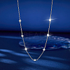 Rhodium Plated Sterling Silver with Clear Cubic Zirconia Bead Chain Necklaces for Women QQ4546-2