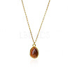 Natural Tiger Eye Irregular Oval Pendant 304 Stainless Steel Cable Chain Necklaces for Women FS-WGF500E-04-1