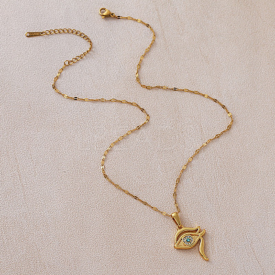 Vintage 304 Stainless Steel Glass Eye of Ra Pendant Necklaces for Women EQ3909-1