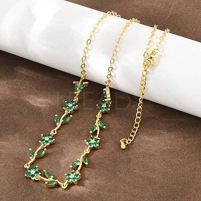 Brass Pave Cubic Zirconia Flower Link Chain Necklaces KK-CBA4547-18G-03-1