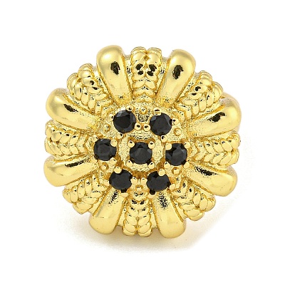Rack Plated Brass Micro Pave Cubic Zirconia Flower Open Cuff Rings for Women RJEW-Z042-02G-01-1