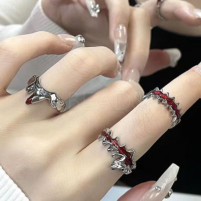 3Pcs Gothic Styles Brass Enamel Cuff Rings for Women FS-WGEADFE-12-1