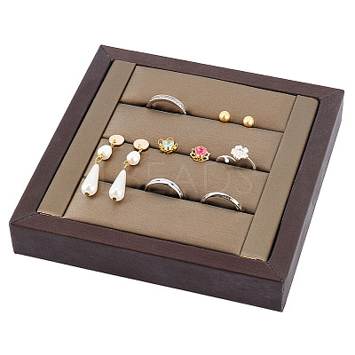 3-Slot Brushed PU Leather Covered Wood Finger Ring Display Trays ODIS-WH0034-10-1