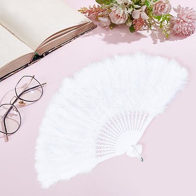 Plastic & Feather Fan Display Decoration AJEW-CY0002-58-1