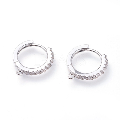 Brass Micro Pave Cubic Zirconia Huggie Hoop Earring Findings ZIRC-G156-07P-1