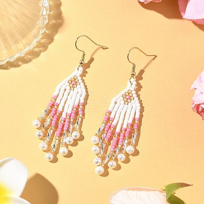 304 Stainless Steel Glass Seed Beads Arrow Dangle Earrings EJEW-MZ00554-02-1