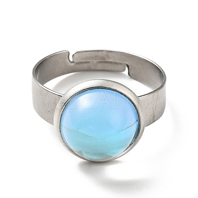 Flat Round K9 Glass Adjustable Ring RJEW-G253-01A-P-1