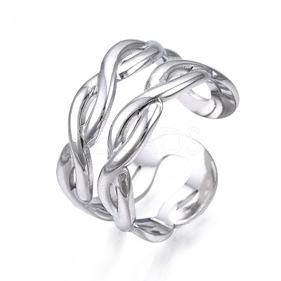 Non-Tarnish 304 Stainless Steel Twist Wrap Open Cuff Ring RJEW-T023-06P-1
