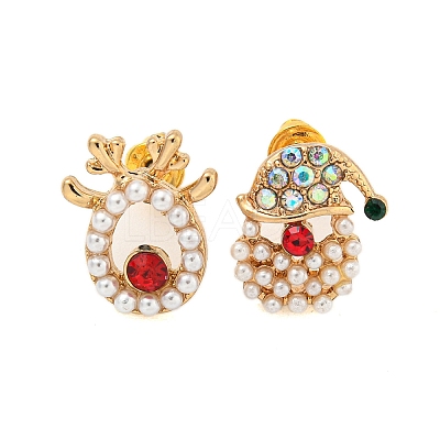 Christmas Alloy Colorful Rhinestone & Plastic Asymmetrical Stud Earrings for Women EJEW-M256-02A-G-1