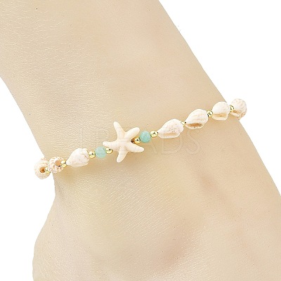 2Pcs 2 Styles Summer Beach Natural Sea Shell Conch & Synthetic Turquoise Beaded Anklet Sets for Women AJEW-AN00886-1