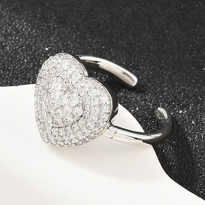Heart Brass Micro Pave Cubic Zirconia Cuff Open Rings for Women CU-CBA0A21-01P-02-1