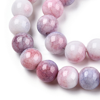 Ombre Effect Dyed Crackle Glass Round Beads Strands GLAA-T031-10mm-01M-1