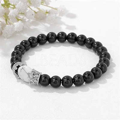 8MM Round Natural Lava Rock Beaded Stretch Bracelets with Oval Synthetic Howlite Beads WG9ED28-03-1