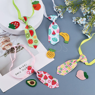 Fruit Theme Polyester Pet Ties & Crochet Appliques Sets AJEW-CA0003-85-1