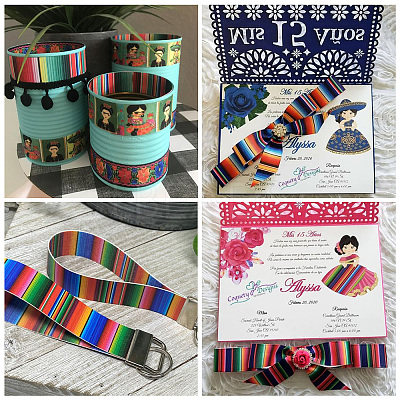 2Rolls 2 Styles Stripe Pattern Printed Polyester Grosgrain Ribbon OCOR-TA0001-37F-1