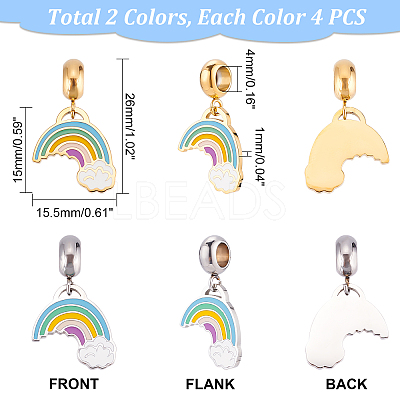 8Pcs 2 Colors 304 Stainless Steel European Dangle Charms STAS-DC0010-74-1