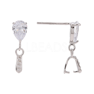 Anti-Tarnish Rhodium Plated 925 Sterling Silver Dangle Stud Earing Settings X-STER-K038-008P-1