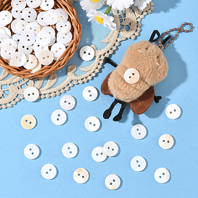 60Pcs 2-Hole Natural Shell Buttons BUTT-SP0001-16-1