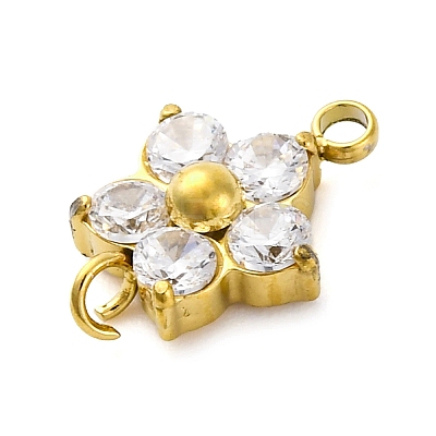 304 Stainless Steel Micro Pave Cubic Zirconia Flower Connector Charms STAS-U042-01G-02-1