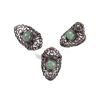 Natural Green Aventurine Retro Finger Rings RJEW-B067-02R-23-1