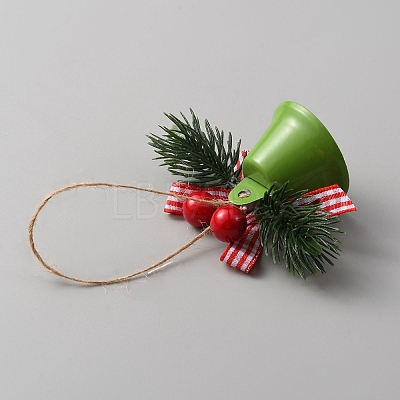 Christmas Iron Bell with Plastic Leaf Hanging Decorations FIND-WH0126-146C-1