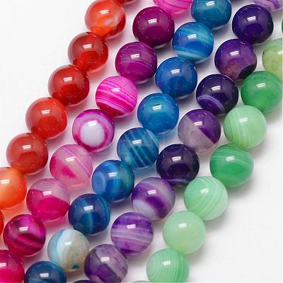 Natural Striped Agate/Banded Agate Bead Strands G-K166-13-8mm-1