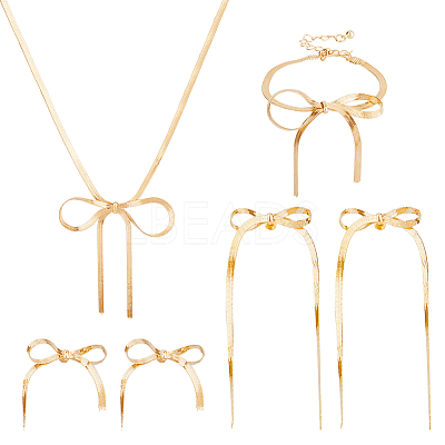 Bowknot Alloy Herringbone Chain Jewelry Kit for Women DIY-FH0006-56G-1