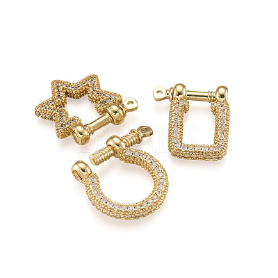 4Pcs 4 Style Brass Micro Pave Clear Cubic Zirconia D-Ring Anchor Shackle Clasps ZIRC-PJ0001-02-1