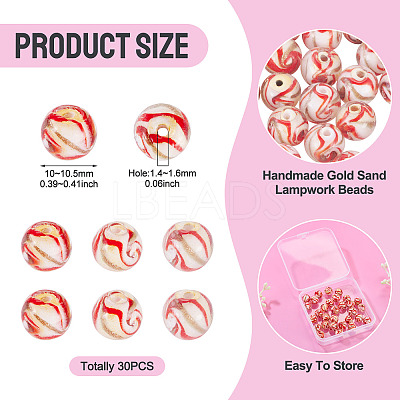 30Pcs Handmade Gold Sand Lampwork Beads LAMP-TA0002-37F-1