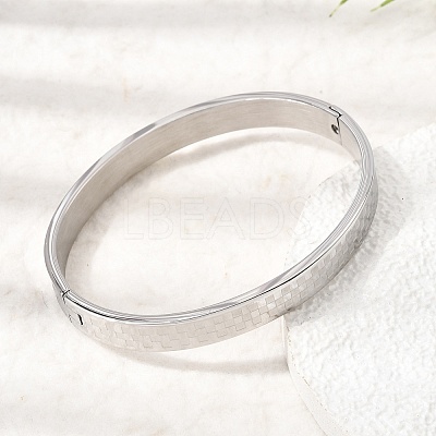 304 Stainless Steel Tartan Textured Hinged Cuff Bangles for Women SA-CBAC920-10P-1
