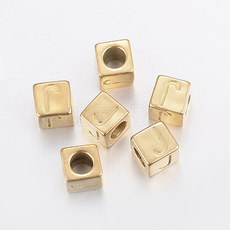 304 Stainless Steel Large Hole Letter European Beads STAS-H428-01G-J-1