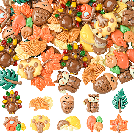 60Pcs 10 Styles Autumn Theme Resin Cabochons RESI-SC0006-37-1